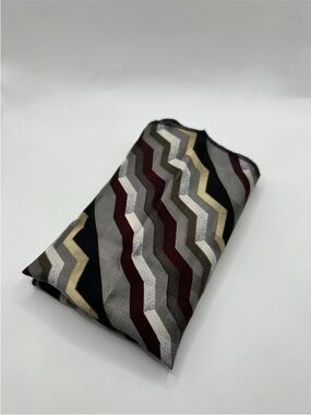 Silk Chevron Pocket Square in Gray, Black & Burgundy